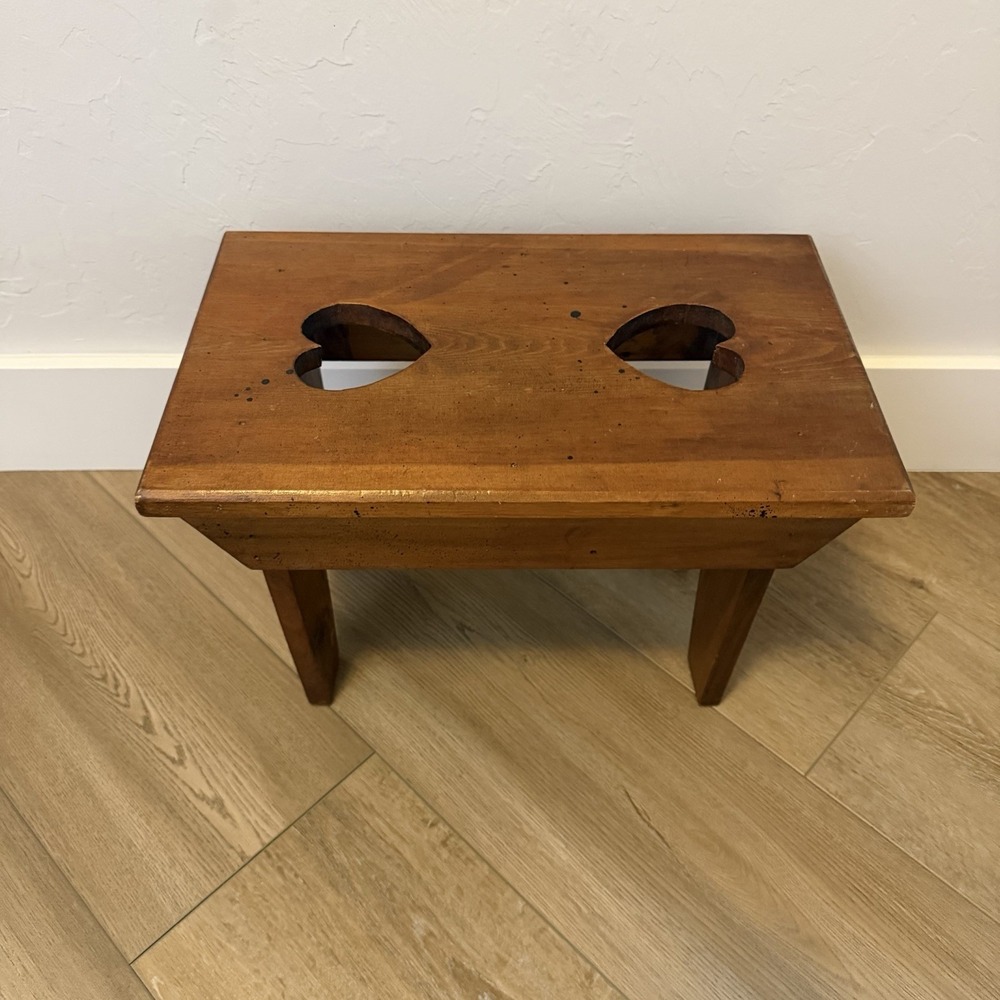 Vintage Two Heart Cut Out Kid's Step Stool Bench Cottage Core Decor Plant Stand